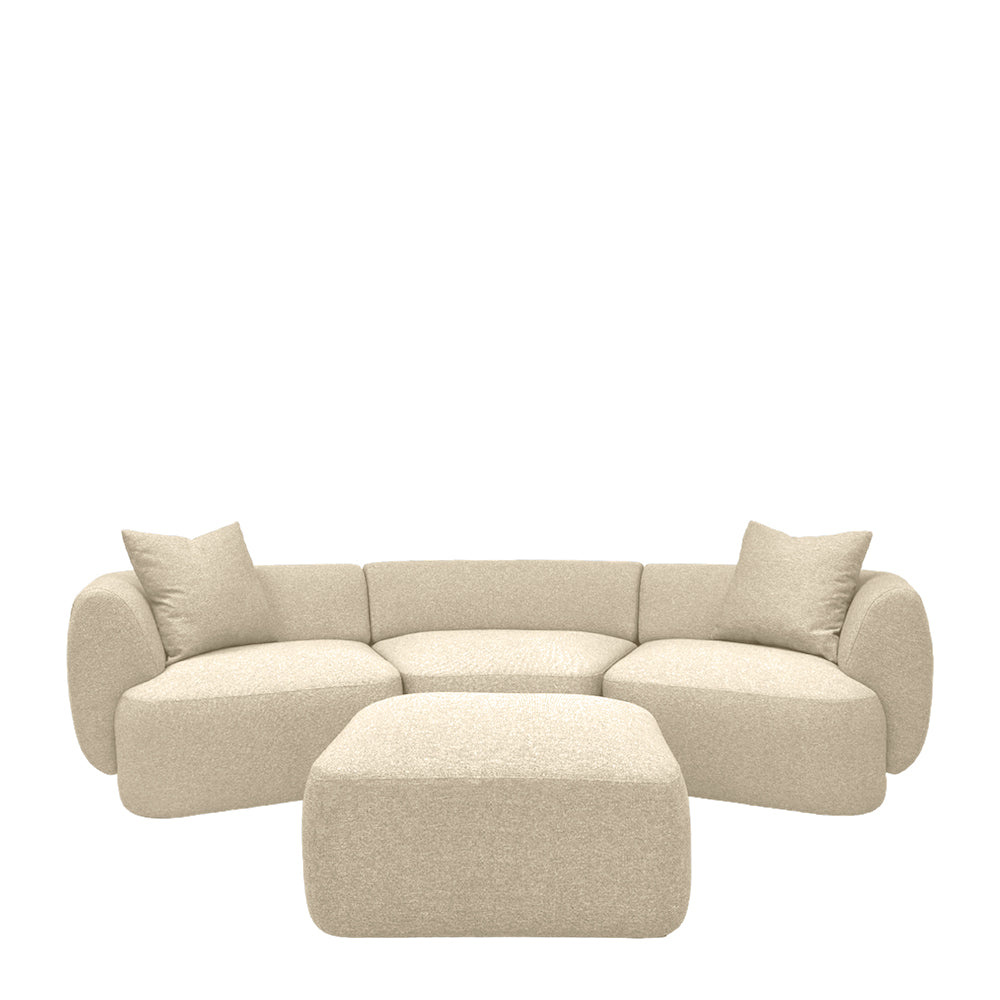 Pebble Curve 4 Seater Sectional Sofa With Ottoman - EcoClean