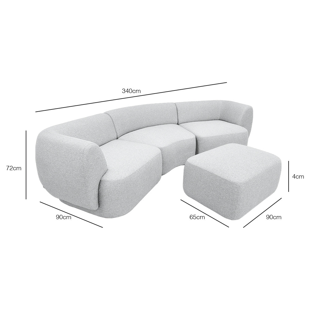 Pebble Curve 4 Seater Sectional Sofa With Ottoman - EcoClean