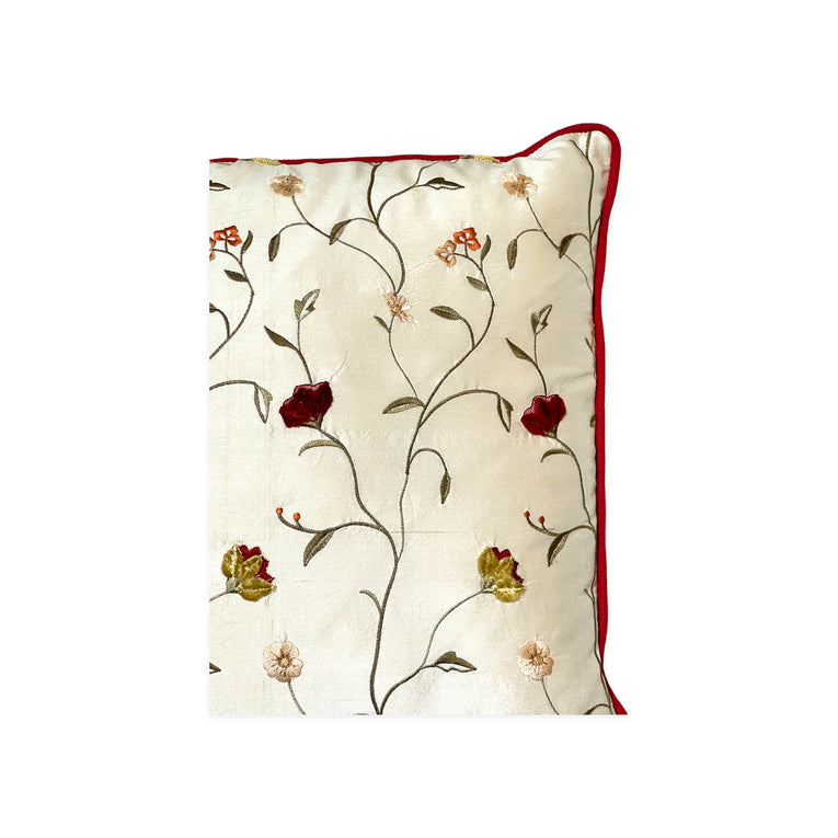 Floral Embroidery Red Cushion