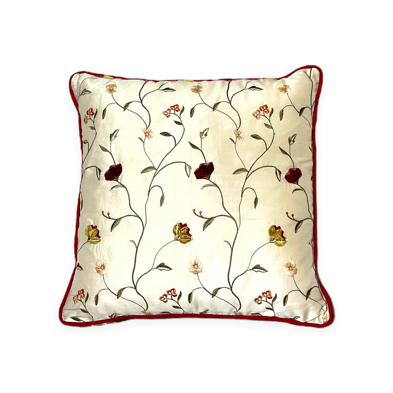 Floral Embroidery Red Cushion