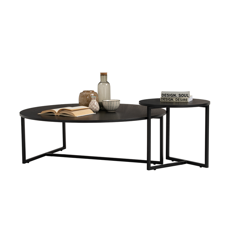 Aspen Round Coffee Table Set-Black Ashwood