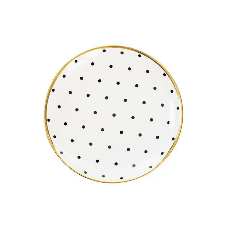 Ms Etoile - Ceramic Plate with Polka Dots & Gold Rim