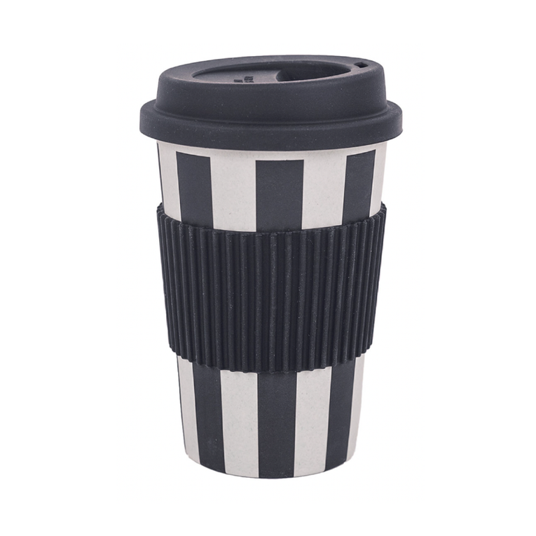 Ms Etoile - Bamboo Melamine Travel Mug with Rubber Lid  Black Stripes