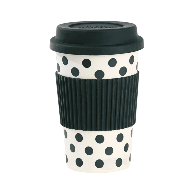 Ms Etoile - Bamboo Melamine Travel Mug with Rubber Lid Polka Dots