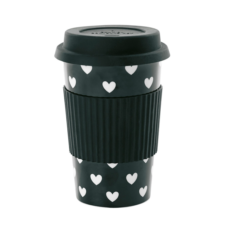 Ms Etoile - Ceramic Travel Mug with Rubber Lid Heart Pattern