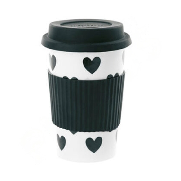 Ms Etoile - Ceramic Travel Mug with Rubber Lid Heart Pattern